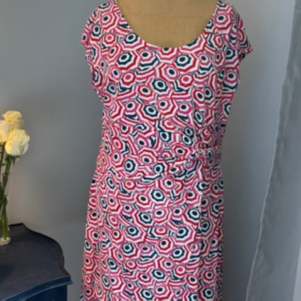 Lands’ End Geometric Print Sleeveless Twist Midi Dress Small 6-8